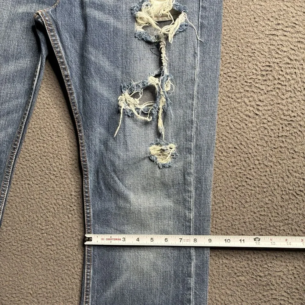 Levis Jeans Mens 36x34 Blue Denim 527 Low Boot Cut Medium Wash Flare Thrashed